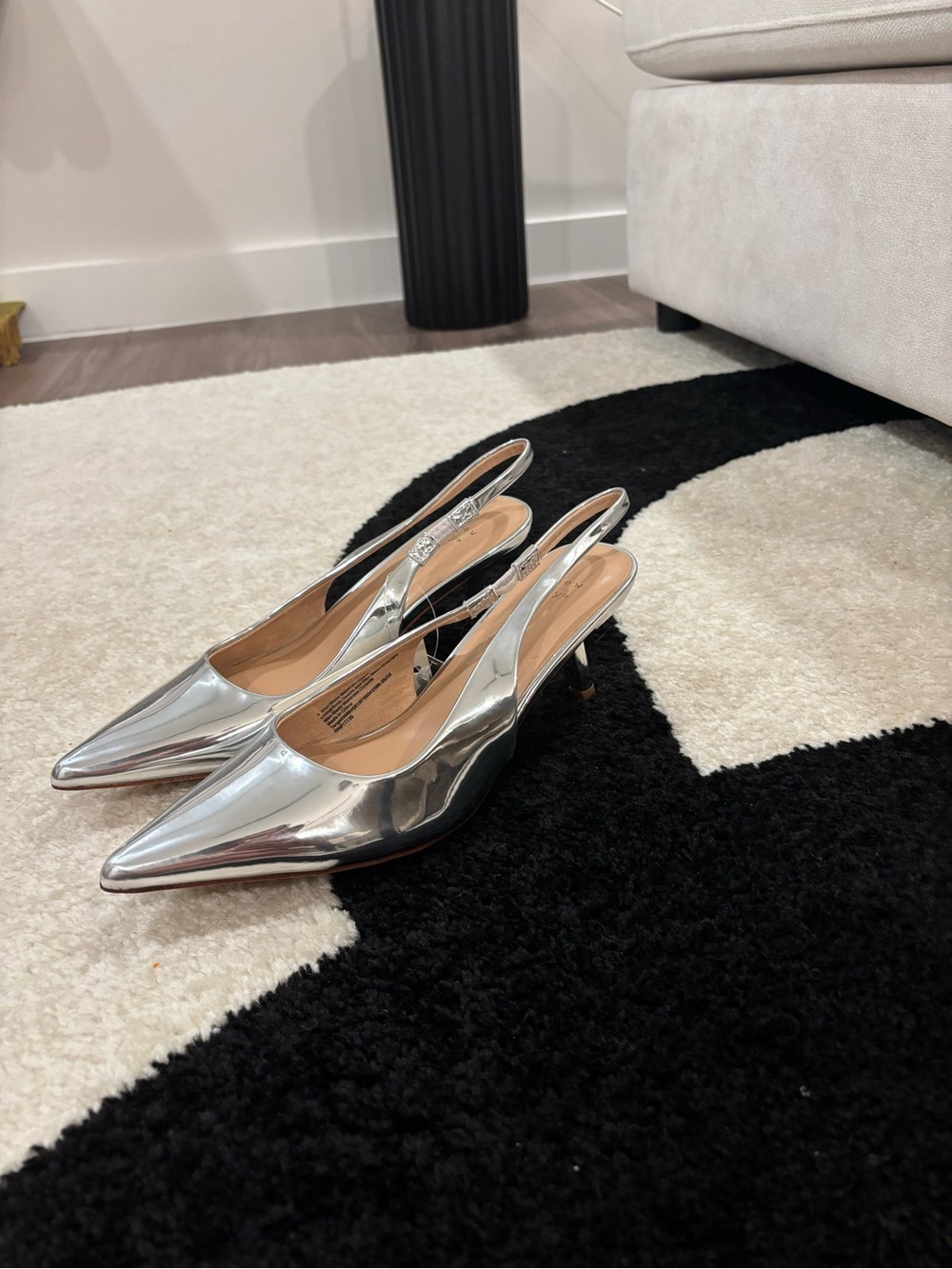 Silver Slingback Pointed-Toe kitten Heels